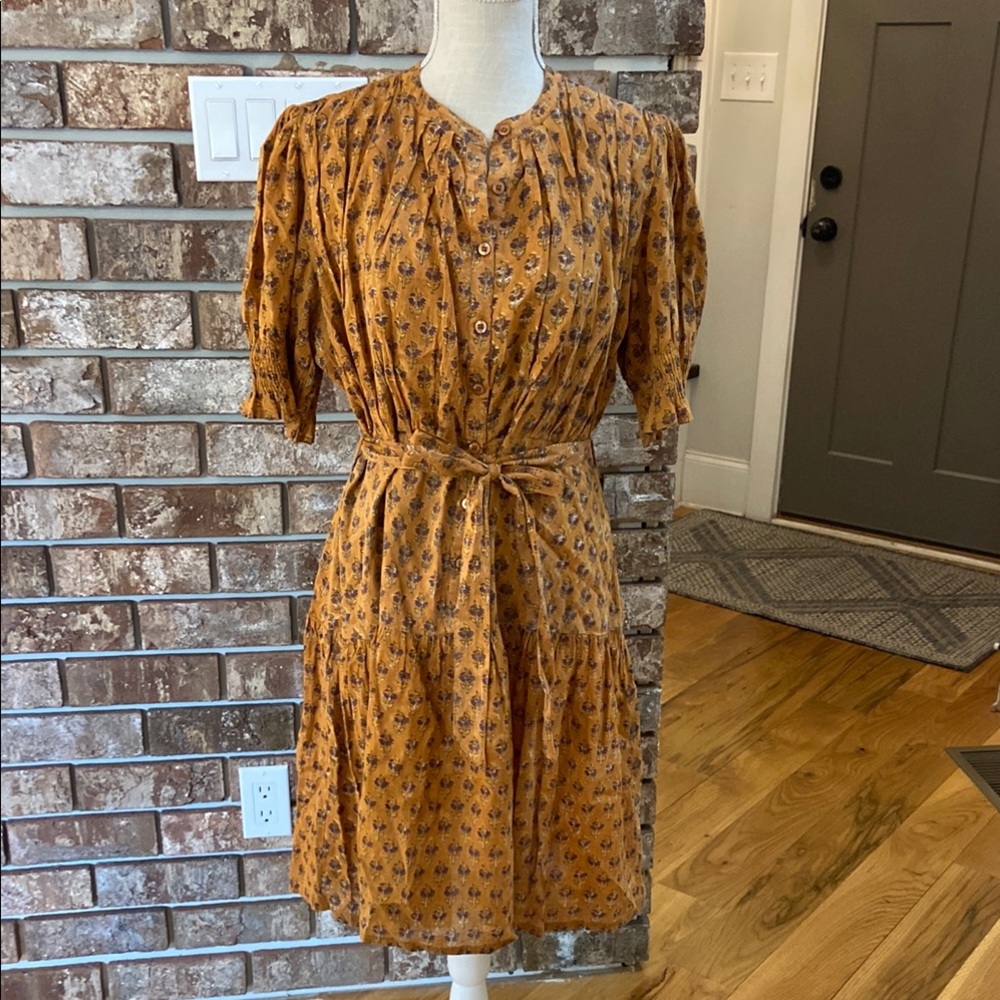 Daughters of India, Large Mustard print , Prairie Dress — altered